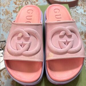 Gucci Pink and Lavender Slide Sandals